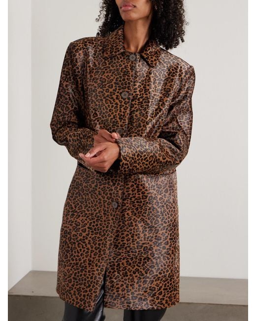 Nour Hammour Brown Leopard-Print Calf Hair Coat