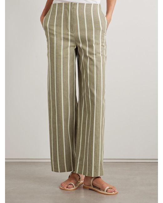 Faithfull The Brand Green Maeve Striped Cotton And Linen-Blend Wide-Leg Pants