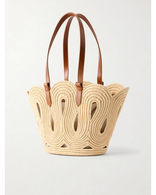 Aquazzura Natural Artiste Medium Leather-Trimmed Raffia Tote