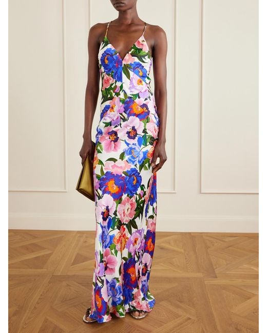 Borgo De Nor White Floral-Print Satin-Crepe Maxi Dress