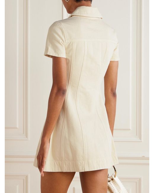 Self-Portrait Natural Crystal-Embellished Denim Mini Shirt Dress