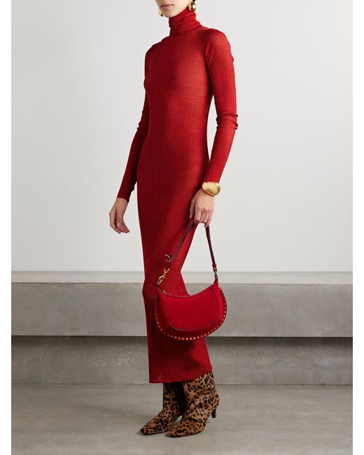 Isabel Marant Red Josita Metallic Ribbed-Knit Turtleneck Maxi Dress