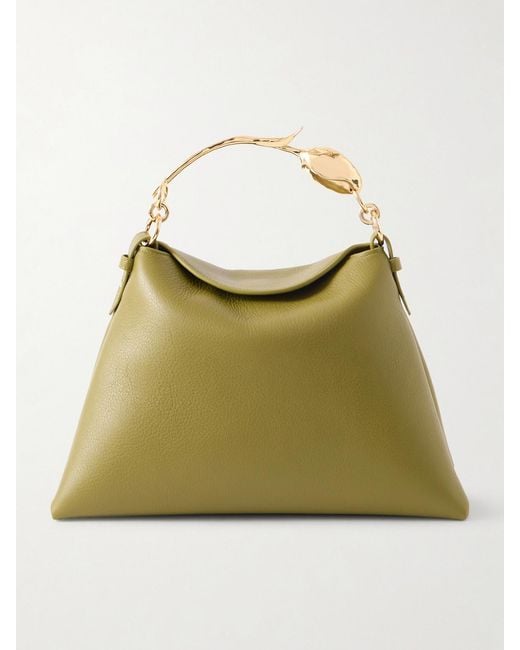 Erdem Green Bloom Large Embellished Textured-Leather Shoulder Bag