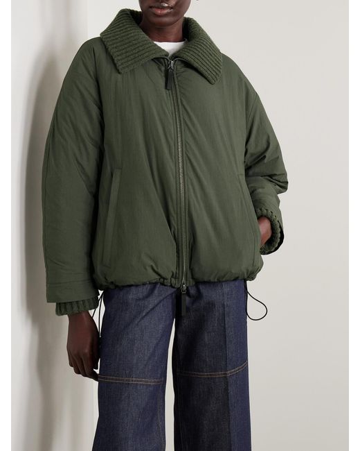 Proenza Schouler Green Veronica Ribbed-Knit Trimmed Padded Cotton-Blend Shell Coat