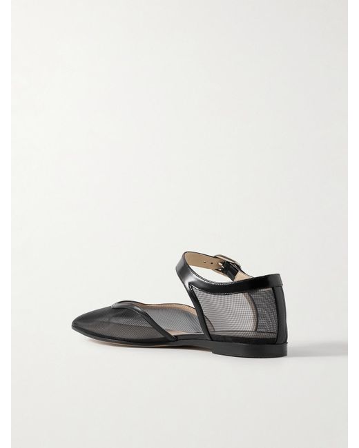 Le Monde Beryl White Leather-Trimmed Mesh Mary Jane Ballet Flats