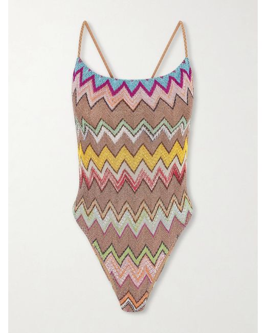 Missoni Multicolor Mare Striped Metallic Crochet-Knit Swimsuit