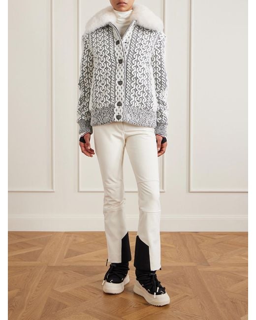 Moncler White Beille Bomber Jacket With Detachable Shearling Collar