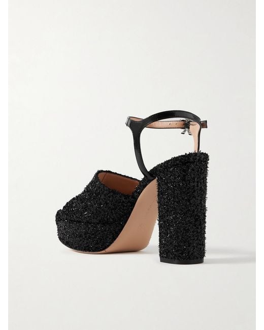Gianvito Rossi Black 110 Patent-Leather Trimmed Embellished Tulle Platform Sandals
