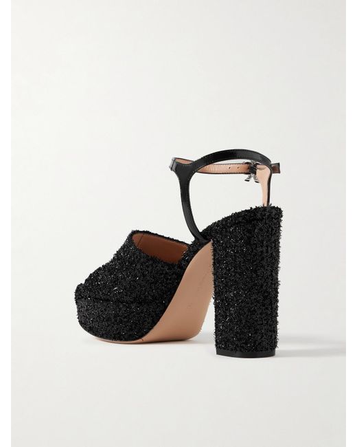 Gianvito Rossi Black 110 Patent-Leather Trimmed Embellished Tulle Platform Sandals