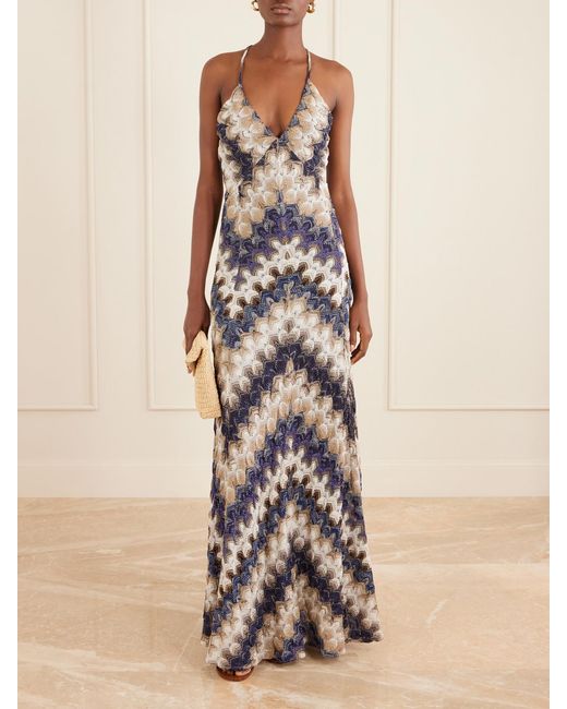 Missoni White Striped Metallic Crochet-Knit Maxi Dress