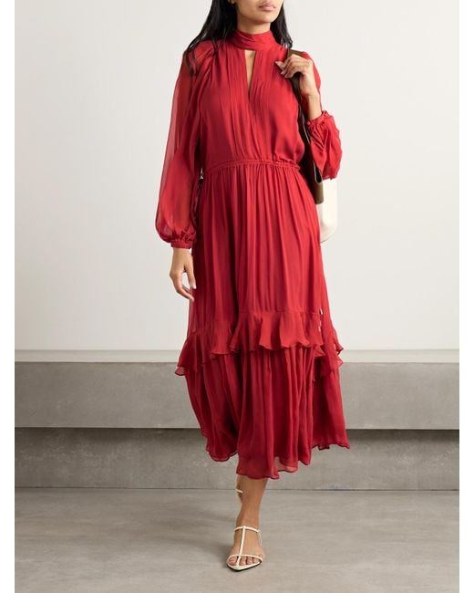 La Ligne Cutout Gathered Silk-Crepon Midi Dress