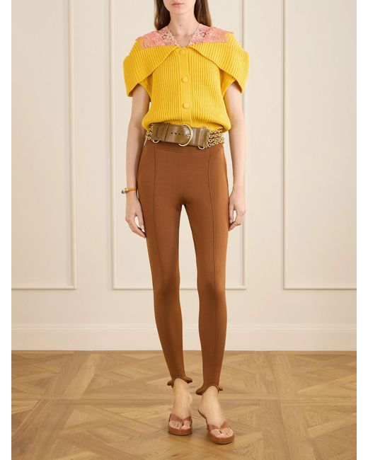 Chloé Yellow Lace-Trimmed Ribbed-Knit Cotton Cardigan