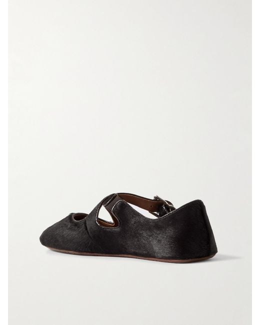 Alaïa Black Criss Cross Leather-Trimmed Calf Hair Ballet Flats