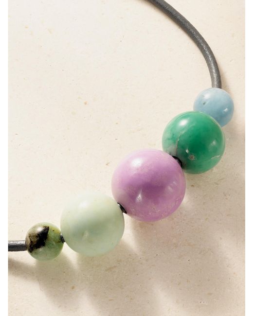 Marisa Klass Multicolor 18-Karat, Emerald, Chrysoprase, Phosphosiderite, Aquamarine And Leather Necklace