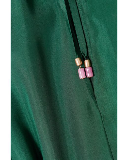 Zimmermann Green Net Sustain Junie Billow Belted Organic Silk Midi Dress