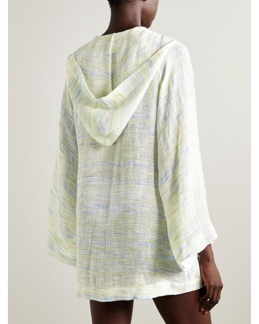 Lisa Marie Fernandez White Hooded Striped Linen-Blend Gauze Poncho