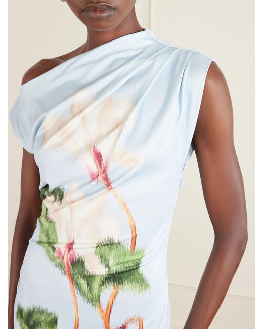 Oscar de la Renta Green Draped Printed Stretch-Jersey Midi Dress
