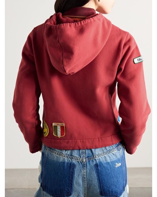 Bode Red Camper Hoodie Aus Baumwoll-Jersey Mit Applikationen