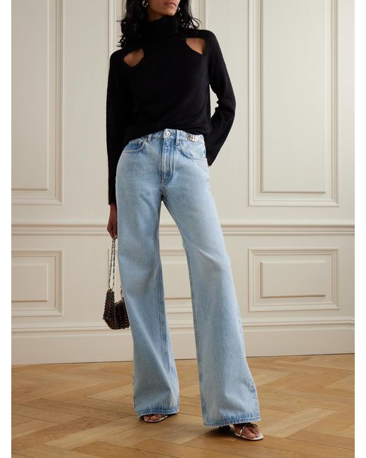 Rabanne Blue Embellished High-Rise Wide-Leg Jeans