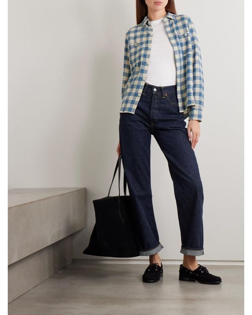 RRL Blue Farrell Gingham Cotton And Linen-Blend Shirt