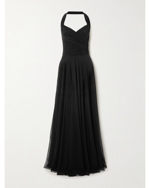 Norma Kamali Black Cayla Pleated Stretch-Jersey And Mesh Halterneck Maxi Dress