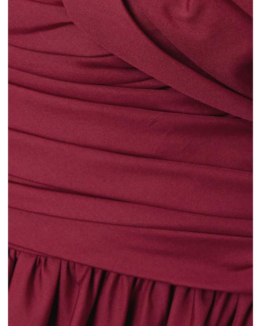 Robe Midi Épaules Nues En Popeline De Coton À Fronces Giambattista Valli en coloris Red