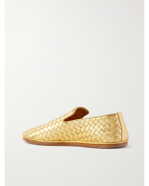 Bottega Veneta Natural Sunday Intrecciato Metallic Leather Loafers