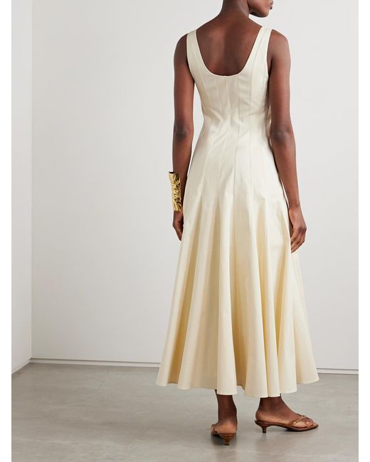 Another Tomorrow White Pleated Organic Cotton-Blend Gabardine Maxi Dress
