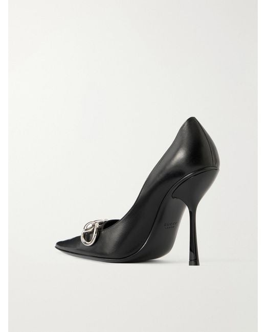 Gucci Black Boulevard Horsebit-Embellished Leather Pumps