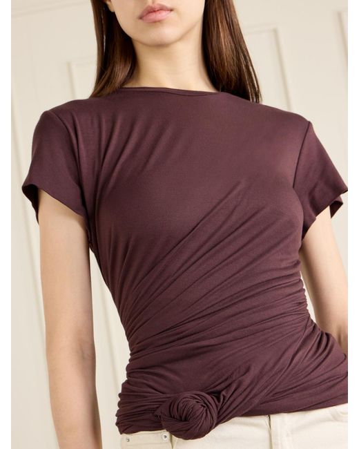 Magda Butrym Purple Gathered Cotton-Blend T-Shirt