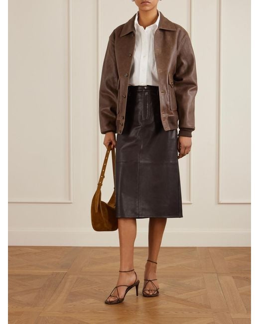 FRAME Brown Paneled Leather Midi Skirt