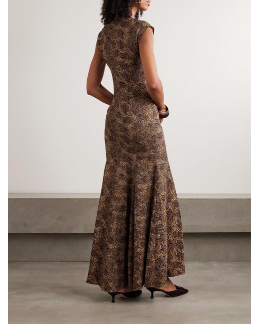 TOVE Brown Vanja Zebra-Print Stretch-Crepe Maxi Dress