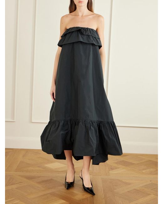 Saint Laurent Black Ruffled Cotton-Blend Poplin Maxi Dress