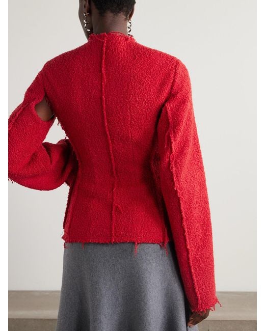 Lanvin Red Fringed Wool-Blend Bouclè Jacket