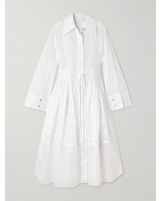 Jil Sander White Gathered Cotton-Poplin Midi Dress
