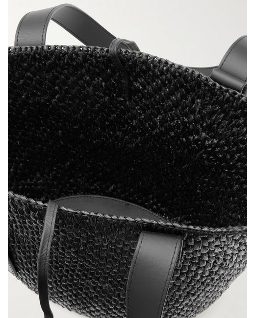 LIE STUDIO Black The Bianca Small Leather-Trimmed Raffia Tote