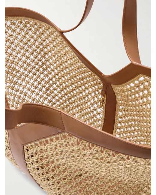 Saint Laurent Natural Loulou Leather-Trimmed Woven Raffia Tote