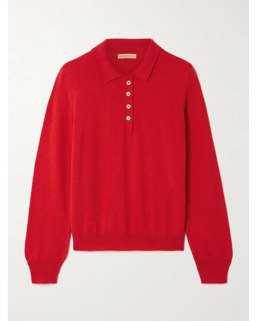 &Daughter Red Aoife Cashmere And Cotton-Blend Polo Sweater