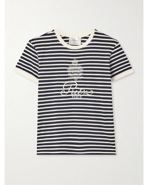 T-Shirt En Jersey De Coton À Rayures Et À Broderies X Ritz Paris FRAME en coloris Black