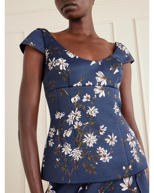 Emilia Wickstead Blue Manolo Blahnik Aubriela Taffeta-Faille Top