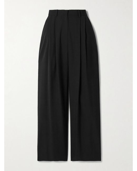 Salon 1884 Black Net Sustain Cecily Pleated Wool Wide-Leg Pants