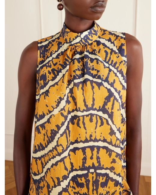 ALÉMAIS Metallic Ripple Tiered Printed Ramie Mini Dress