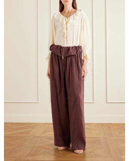 Chloé Red Silk-Blend Wide-Leg Pants