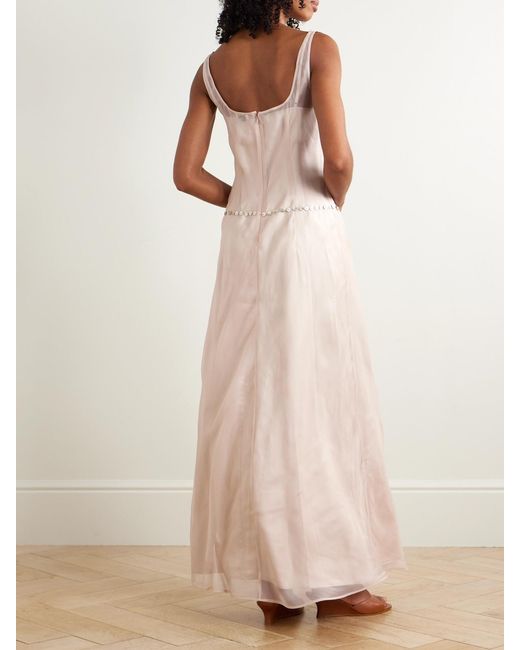 Staud White Greta Button-Embellished Silk-Organza Maxi Dress