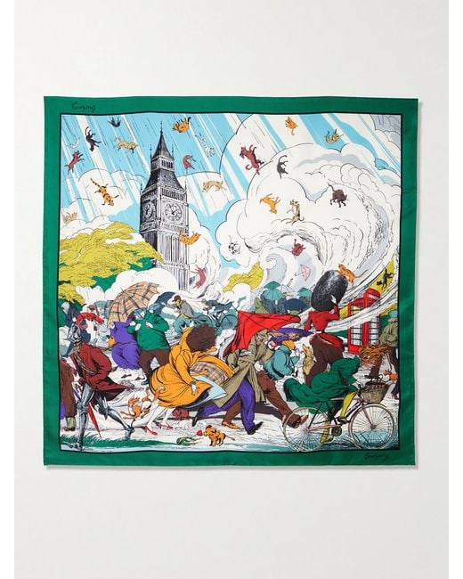 Burberry Green Printed Silk-Twill Scarf