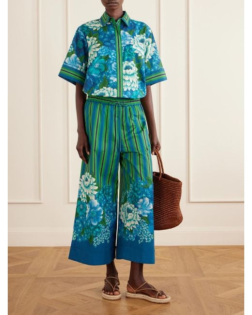 ALÉMAIS Blue Margo Printed Organic Cotton-Voile Wide-Leg Pants