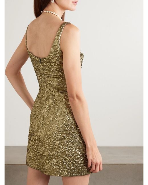 Emilia Wickstead Green Einna Floral Metallic Cloqué Mini Dress