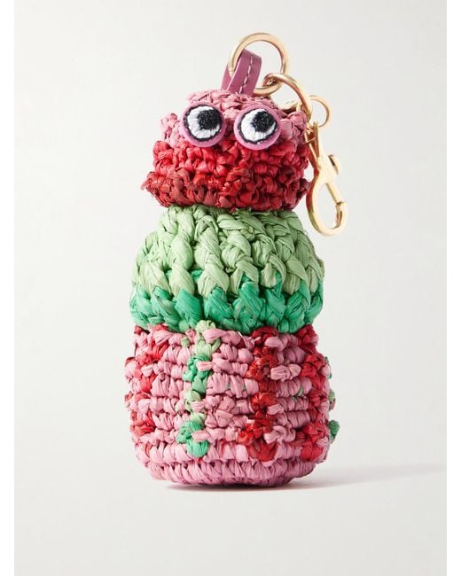 Anya Hindmarch Red Sea Urchin Leather-Trimmed Raffia Bag Charm