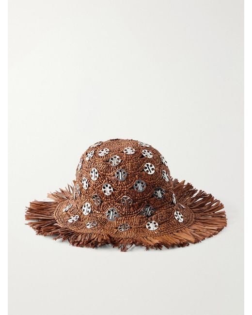 Rabanne Brown Autres Embellished Fringed Raffia Hat