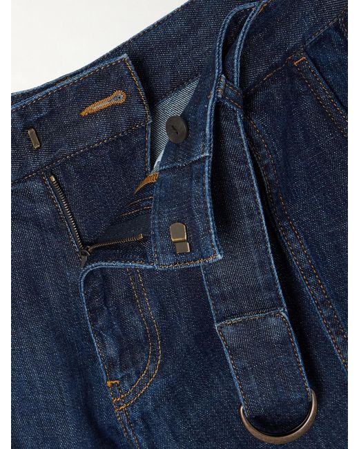 Loewe Blue Belted Pleated High-Rise Wide-Leg Jeans